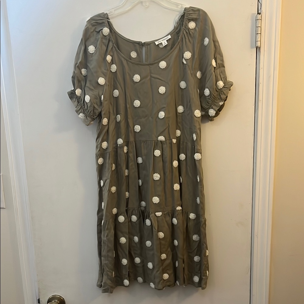 Olive Green Top Dress with Textured Polka Dots - Small - Picture 4 of 8